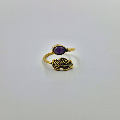 Gold Plated Adjustable Leaf Wrap Ring for Women RIN36-GLD
