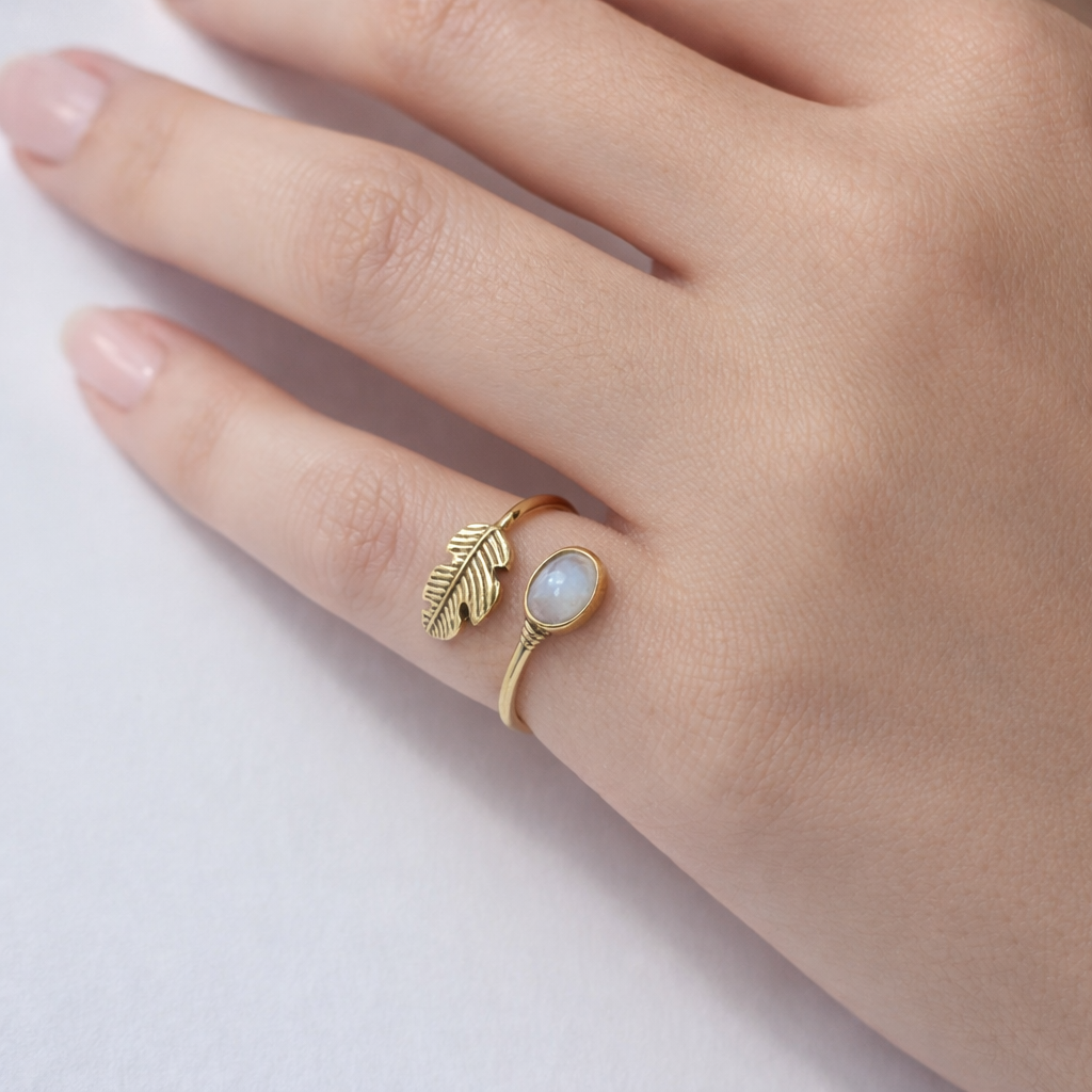 Gold Plated Adjustable Leaf Wrap Ring for Women RIN36-GLD