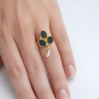 Gold Plated Adjustable Dangle Statement Ring for Women RIN37-GLD