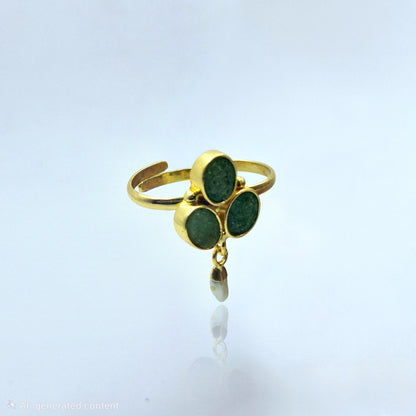 Gold Plated Adjustable Dangle Statement Ring for Women RIN37-GLD