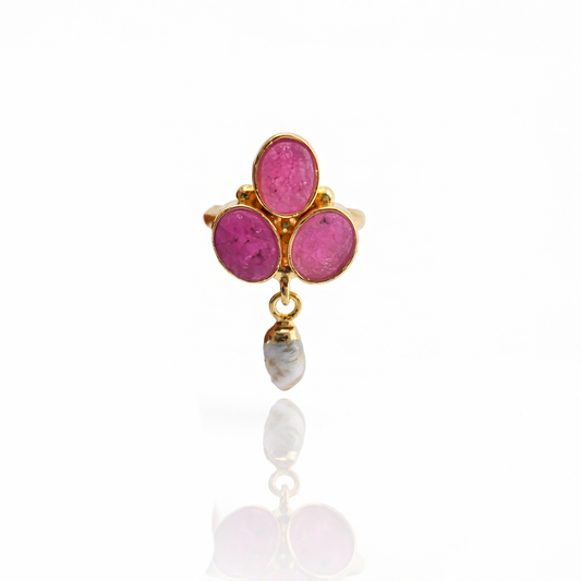 Gold Plated Adjustable Dangle Statement Ring for Women RIN37-GLD