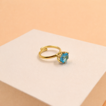 Gold Plated Adjustable Solitaire Statement Ring for Women RIN38-GLD