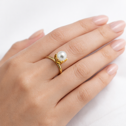 Gold Plated Adjustable Solitaire Statement Ring for Women RIN38-GLD