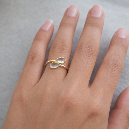 Gold Plated Adjustable Double Teardrop Ring for Women RIN41-GLD