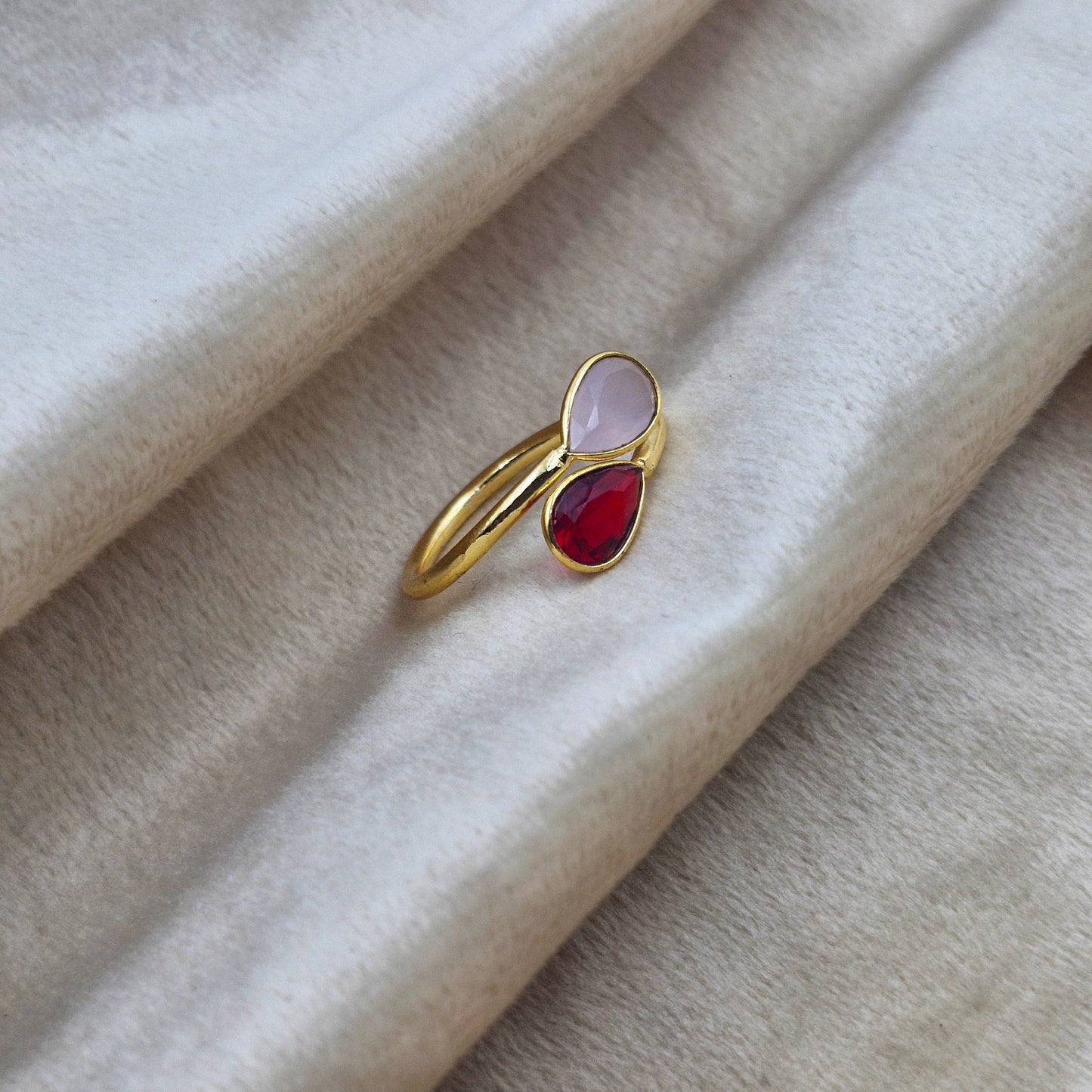 Gold Plated Adjustable Double Teardrop Ring for Women RIN41-GLD