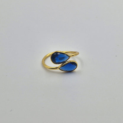 Gold Plated Adjustable Double Teardrop Ring for Women RIN41-GLD