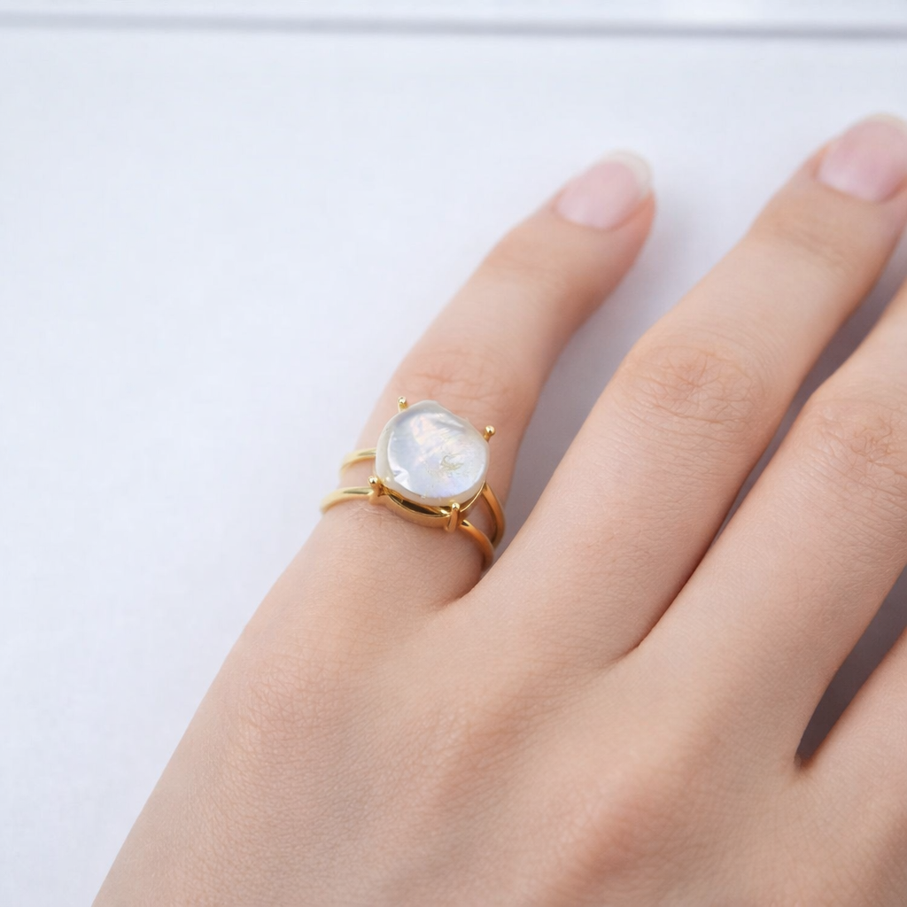 Gold Plated Adjustable Round Statement Ring for Women RIN42-GLD