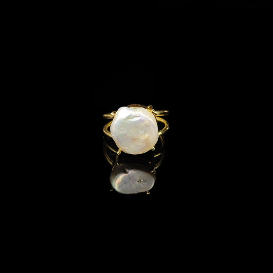 Gold Plated Adjustable Round Statement Ring for Women RIN42-GLD