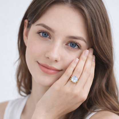 Gold Plated Adjustable Round Statement Ring for Women RIN42-GLD
