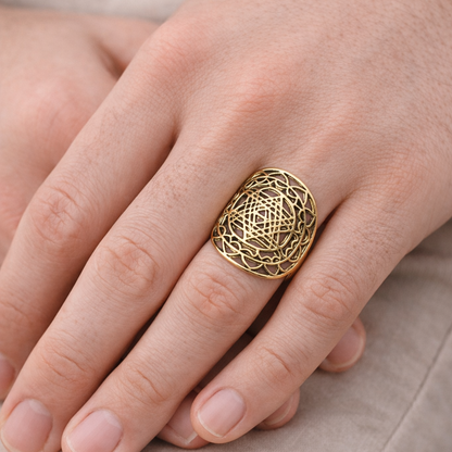 Silver Plated Brass Sacred Geometry Adjustable Statement Ring RIN45-PLN