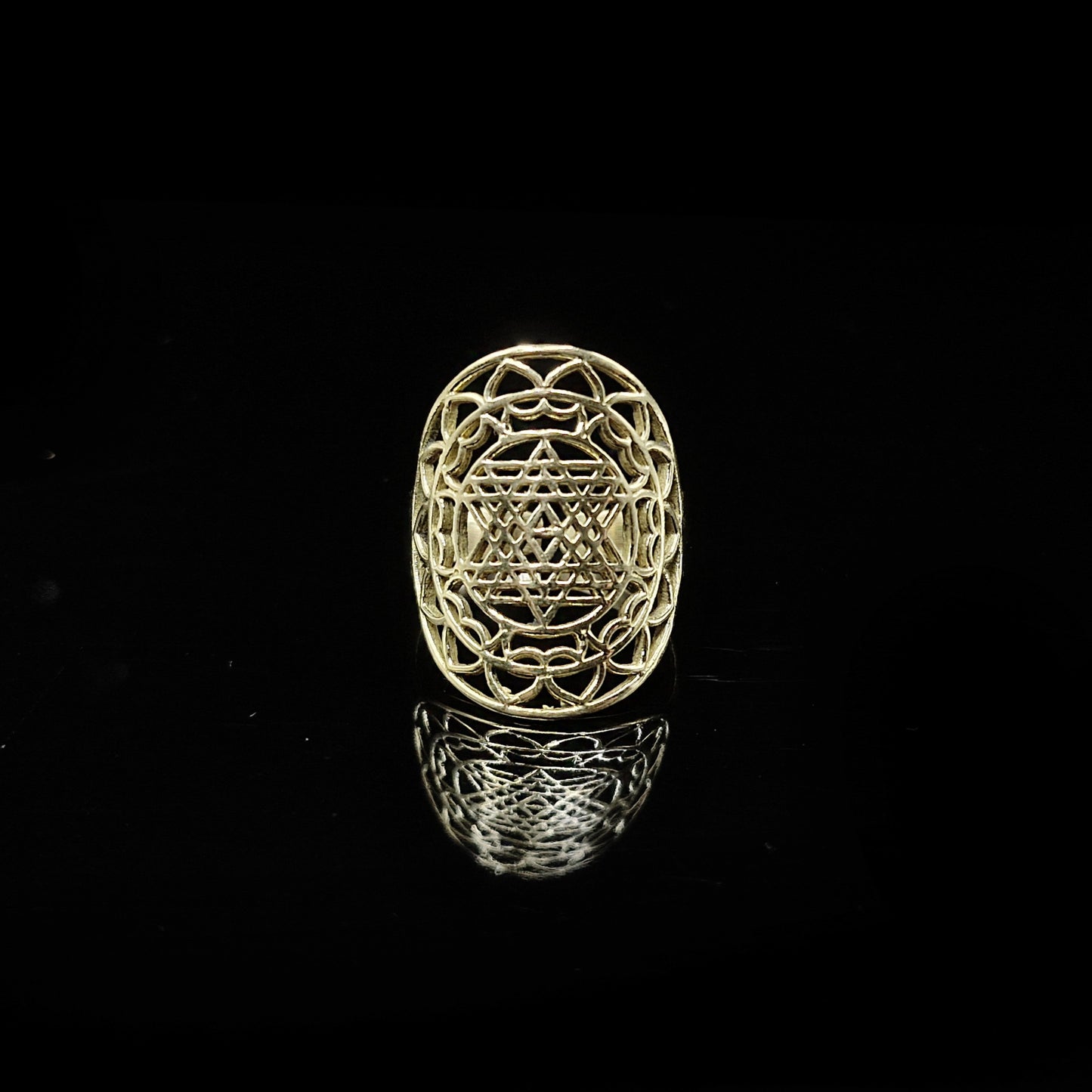 Silver Plated Brass Sacred Geometry Adjustable Statement Ring RIN45-PLN