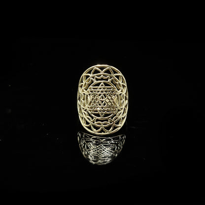 Silver Plated Brass Sacred Geometry Adjustable Statement Ring RIN45-PLN