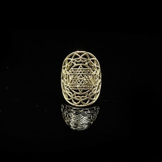 Silver Plated Brass Sacred Geometry Adjustable Statement Ring RIN45-PLN