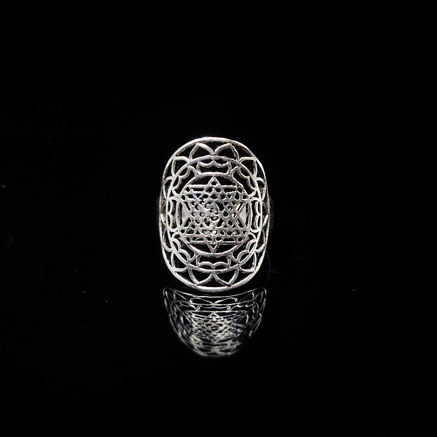Silver Plated Brass Sacred Geometry Adjustable Statement Ring RIN45-PLN