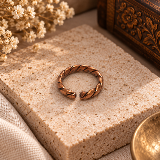 Twisted Copper Ring Braided Band Minimalist Open Adjustable Jewelry RIN47-CPR-PLN