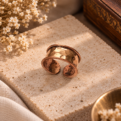 Wide Copper Cuff Ring Hammered Adjustable Band Boho Statement Jewelry RIN48-CPR-PLN