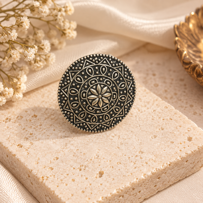 Floral Statement Ring Oxidized Silver Flower Ring Vintage Jewelry RIN52-SLV-PLN