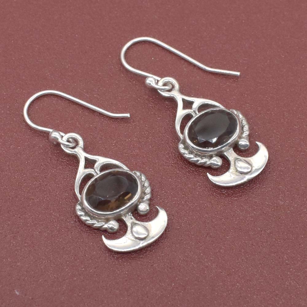 925 Sterling Silver Whisky Quartz Cut drop Earring 1" to 2" SE-612