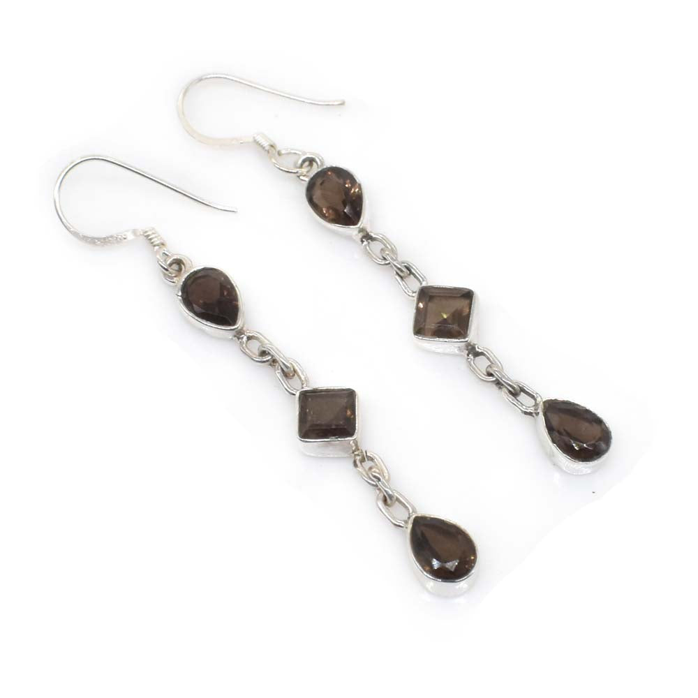 925 Sterling Silver Jewelry Whisky Quartz Cut Earring 2" SE-613
