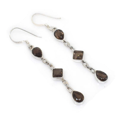 925 Sterling Silver Jewelry Whisky Quartz Cut Earring 2" SE-613