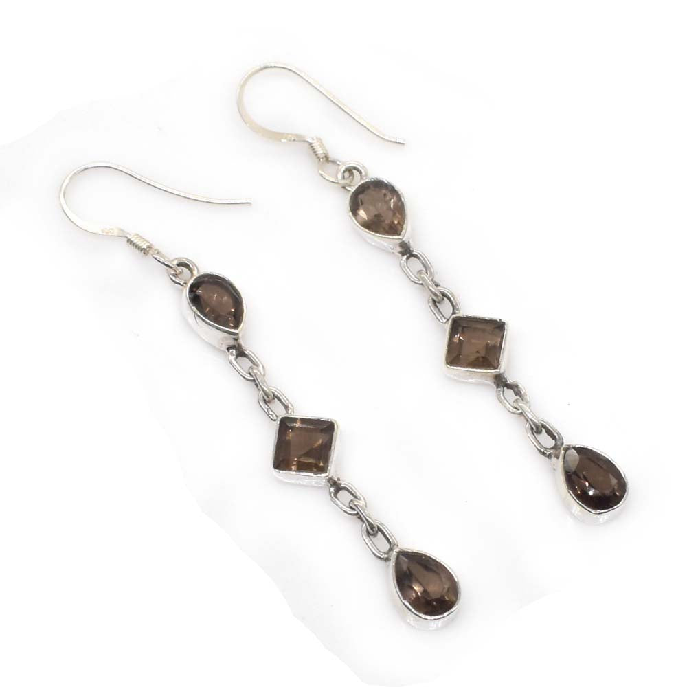 925 Sterling Silver Jewelry Whisky Quartz Cut Earring 2" SE-613