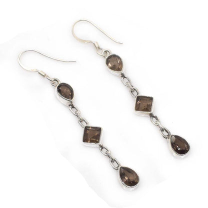 925 Sterling Silver Jewelry Whisky Quartz Cut Earring 2" SE-613
