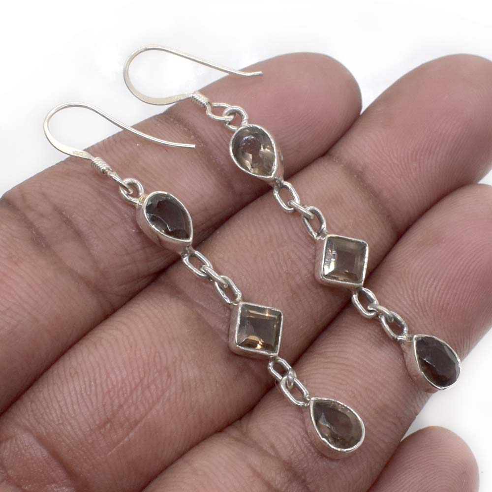 925 Sterling Silver Jewelry Whisky Quartz Cut Earring 2" SE-613