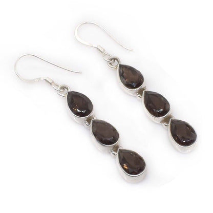 925 Sterling Silver Smoky Whisky Quartz Cut Gemstone Earring SE-614