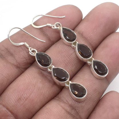 925 Sterling Silver Smoky Whisky Quartz Cut Gemstone Earring SE-614