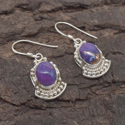 Purple Turquoise Gemstone Solid 925 Sterling Silver Earring 1" SE-655