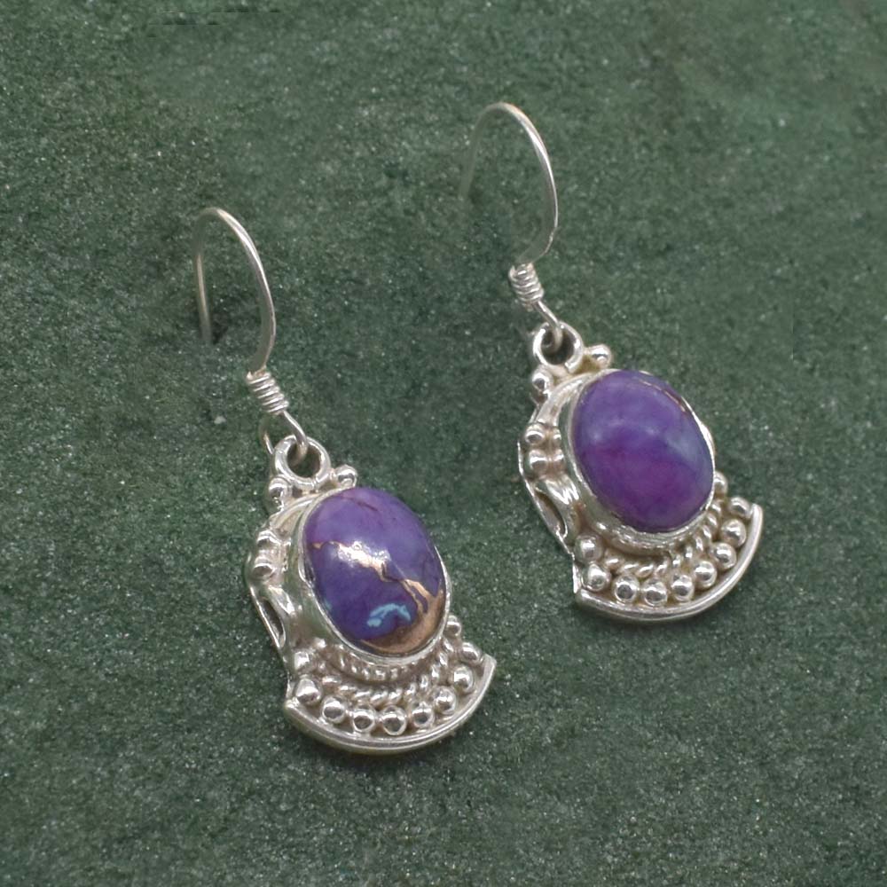 Purple Turquoise Gemstone Solid 925 Sterling Silver Earring 1" SE-655
