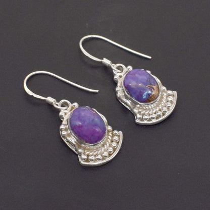 Purple Turquoise Gemstone Solid 925 Sterling Silver Earring 1" SE-655