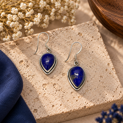 Lapis Lazuli Teardrop Earrings Blue Gemstone Silver Drop Jewelry SEAR-110