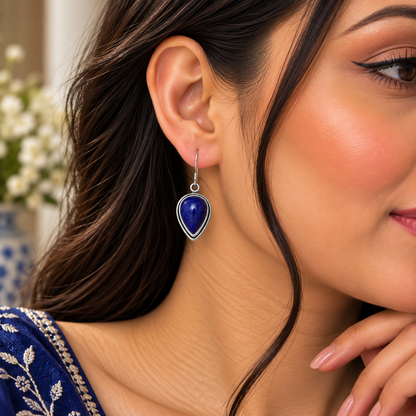 Lapis Lazuli Teardrop Earrings Blue Gemstone Silver Drop Jewelry SEAR-110