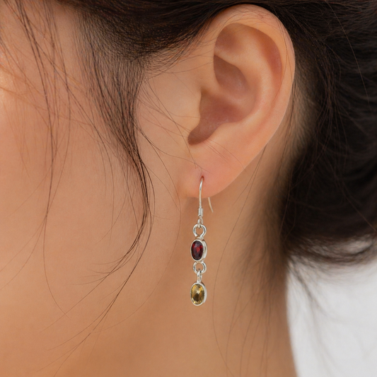 Garnet Citrine Sterling Silver Minimal Drop Earrings for Women SEAR-495
