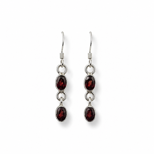Garnet Double Oval Drop Earrings in Sterling Silver Jewelry SEAR-496
