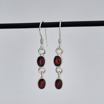 Garnet Double Oval Drop Earrings in Sterling Silver Jewelry SEAR-496