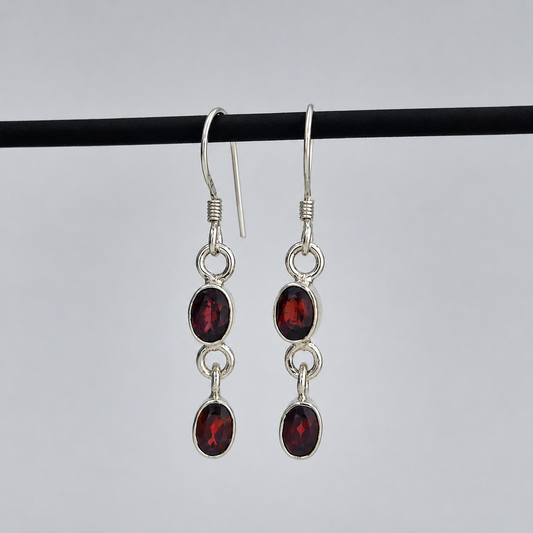 Garnet Double Oval Drop Earrings in Sterling Silver Jewelry SEAR-496