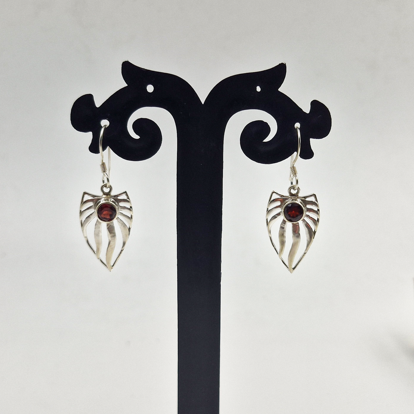 Garnet Leaf Drop Earrings in Sterling Silver Jewelry SEAR-576