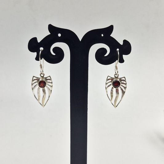 Garnet Leaf Drop Earrings in Sterling Silver Jewelry SEAR-576
