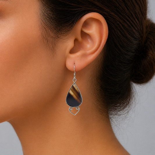 Botswana Agate Teardrop Earrings 925 Silver Handmade Jewelry SEAR-593