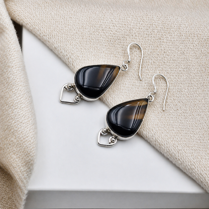 Botswana Agate Teardrop Earrings 925 Silver Handmade Jewelry SEAR-593