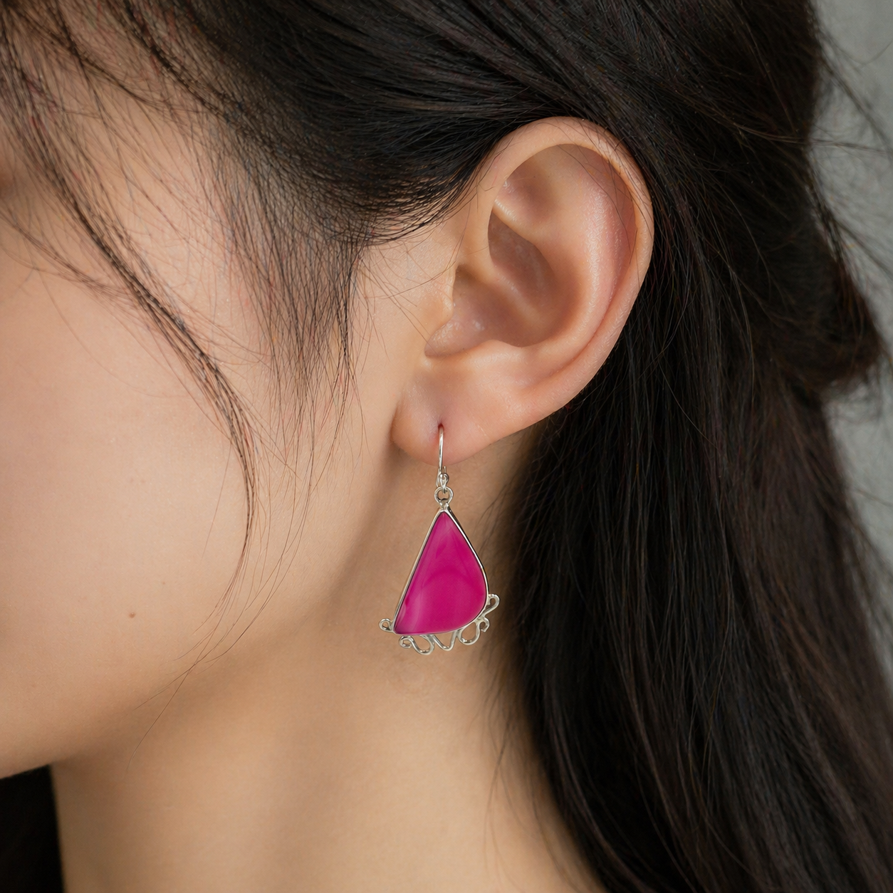 Pink Botswana Agate Silver Dangle Earrings Handmade Jewellery SEAR-604