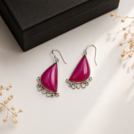 Pink Botswana Agate Silver Dangle Earrings Handmade Jewellery SEAR-604