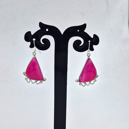 Pink Botswana Agate Silver Dangle Earrings Handmade Jewellery SEAR-604