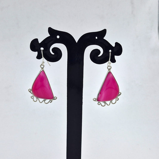 Pink Botswana Agate Silver Dangle Earrings Handmade Jewellery SEAR-604