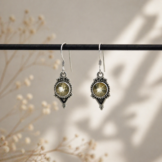 Citrine Vintage Sterling Silver Dangle Earrings for Women SEAR-605