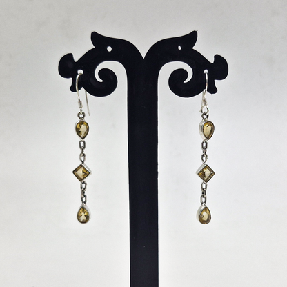 Citrine Silver Long Dangle Earrings Handmade Gemstone Jewelry SEAR-607