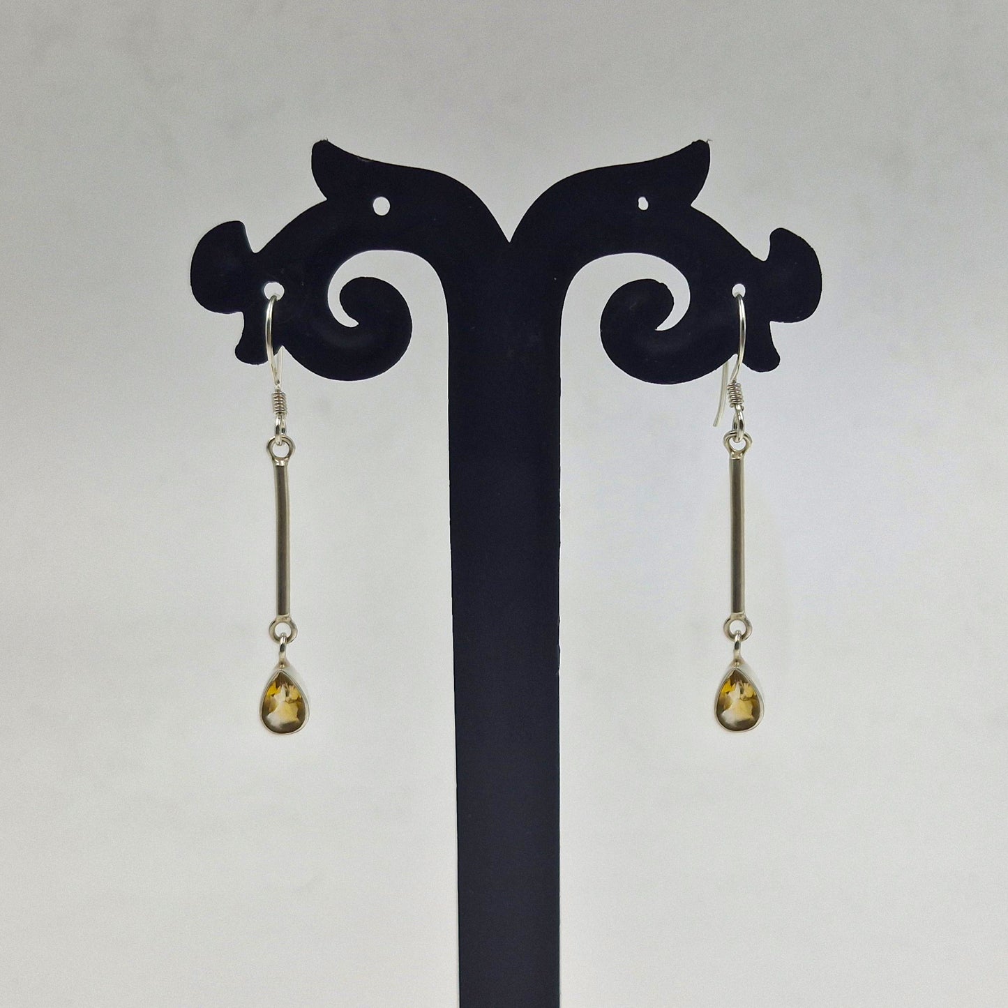 Minimalist Citrine Drop Bar Earrings in Sterling Silver for Women SEAR-610