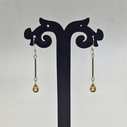 Minimalist Citrine Drop Bar Earrings in Sterling Silver for Women SEAR-610